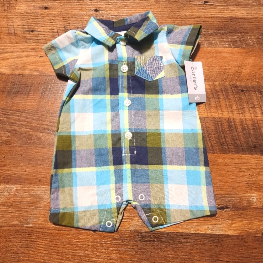 Newborn Romper Carter's NWT plaid